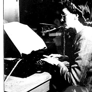 Kathleen Booth at the keyboard preparing a program for ARC
